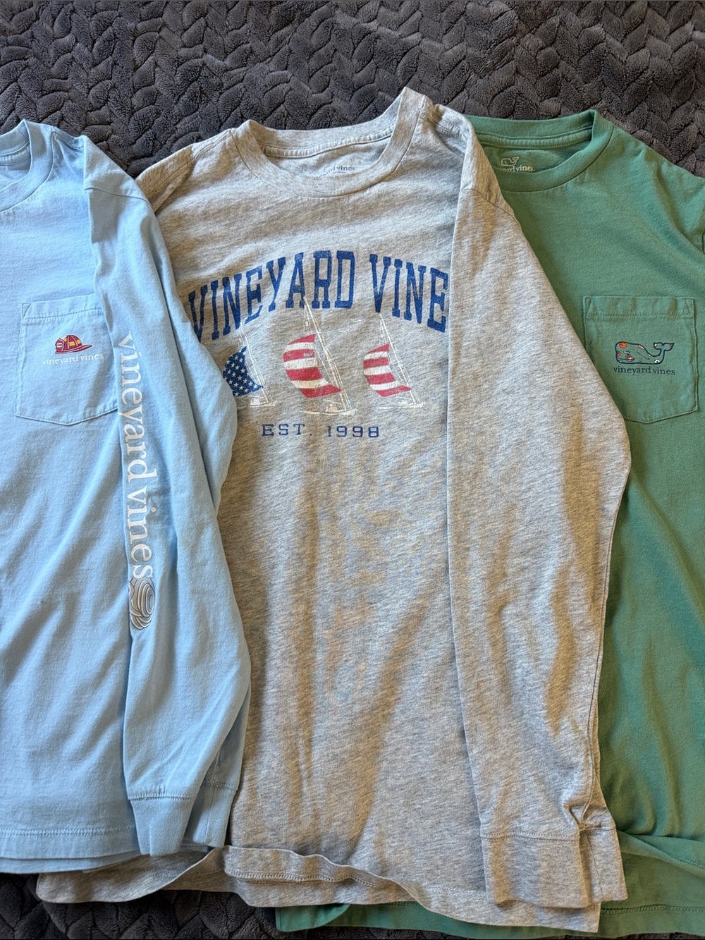 Vineyard Vines Gray & Light Blue Long-Sleeve Graphic Shirts Boys Size Large
